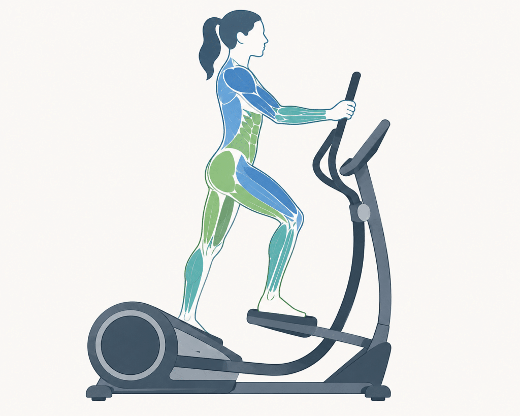 Schéma des muscles travaillés par le vélo elliptique