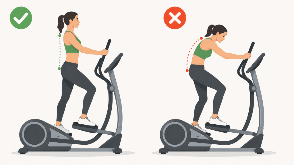 Bonne posture contre mauvaise posture sur vélo elliptique